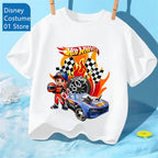 Summer Kids T Shirt Hot Wheels T-shirt Boys Girls Short Sleeve Tops Cartoon Cars Graphic Trucks Print T-shirt Children Clothing