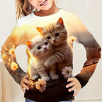 Children's Clothing Girl T-Shirts Top Long Sleeve Children T-Shirt Cute Cat Print Casual Kids Summer Autumn Clothes Girl Clothes