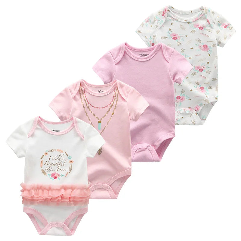 4Pieces Cotton Newborn Bodysuit Print Baby Girl Clothes 0-12M Cartoon Baby Boy Clothes Summer Short Sleeve Romper Bebes