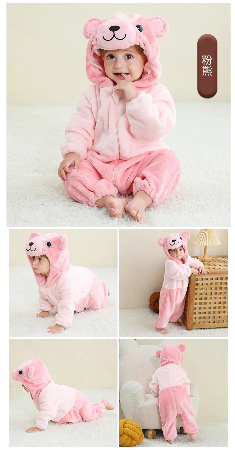 Cartoon Flannel Baby Rompers Unicorn Rabbit Dinosaur Pajamas Cotton Baby Boy Girls Animal Costume Baby Jumpsuit Kigurumi Outfits