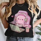 Girls' Summer Clothes Cute Axolotl Playing Games Graphic T-Shirt 3D Print Tie Dye Children's Clothing for Girl Short Sleeve Tee