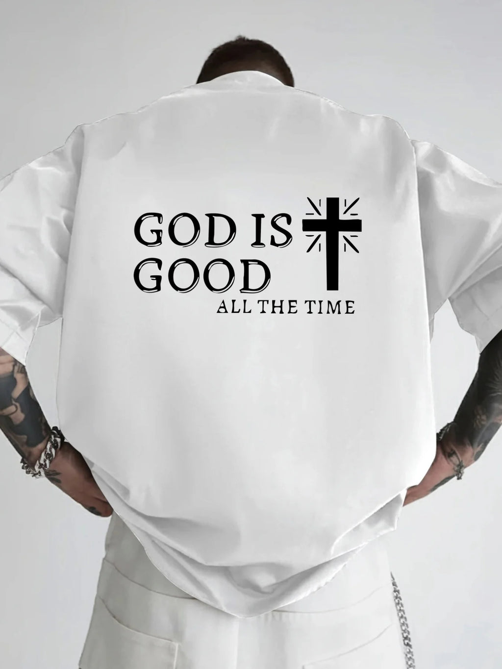 Men's Summer 100% Cotton Casual God is a Good Faith Double sided Printed Loose Sport Round Neck Short Sleeve T-shirt Versatile T