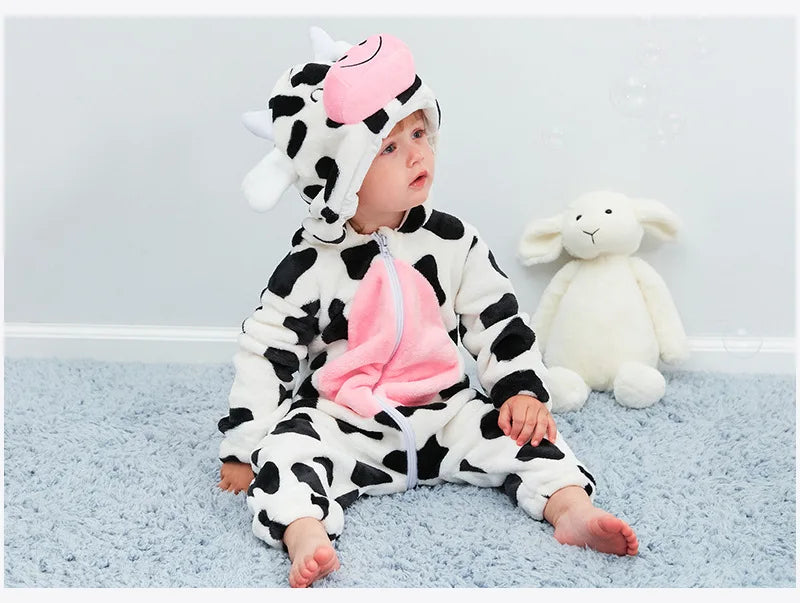 Cartoon Flannel Baby Rompers Unicorn Rabbit Dinosaur Pajamas Cotton Baby Boy Girls Animal Costume Baby Jumpsuit Kigurumi Outfits