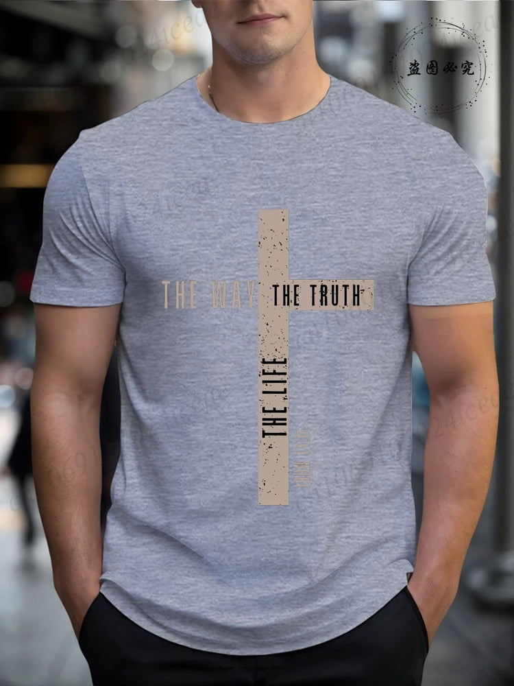 Mens Jesus Is King T-Shirts,The Way The Truth The Life Tops,Bible Verse Jesus Shirt,Mens Christian T-Shirt,Cross Vintage Tees