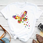 Fashion Women Men T Shirt Colorful Butterfly Petal Graphic Print T Shirt Casual Crew Neck Short Sleeve Plus Size T Shirt Unisex