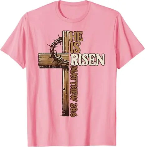 Easter Cross He Is Risen Jesus Christian Men Women T-Shirt Christian Cross Bible John 3:16 Reflection 0L3Q48 Saying Tee Novelty
