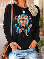 Faith Print Crew Neck T shirt Casual Long Autumn winter top women's long sleeved T-shirt loose comfortable black  white