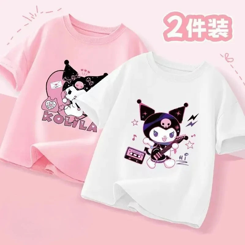 2pcs/pack Sanrio Summer Baby Girls Clothes Children Kuromi Printed Short Sleeve T-shirts Kid Cotton Cartoon Breathable Soft Top
