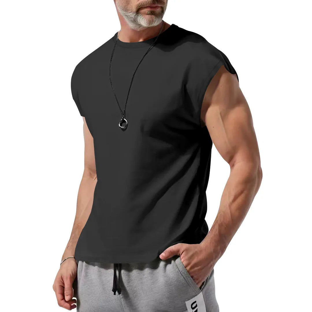 Amazon cross-border American summer new vest men's loose youth casual solid color thin shoulder T-shirt for men