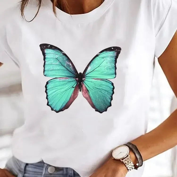 Love Heart Print Plus Size T-shirt Women's Harajuku Short Sleeve Casual Women's T-shirt Clothing Street Tees Aesthetic Clothes