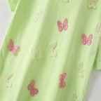 Jumping Meters 3-8T Animals Summer Girls Tshirts Butterflies Applique Short Sleeve Baby Clothes Embroidery Children's Tees