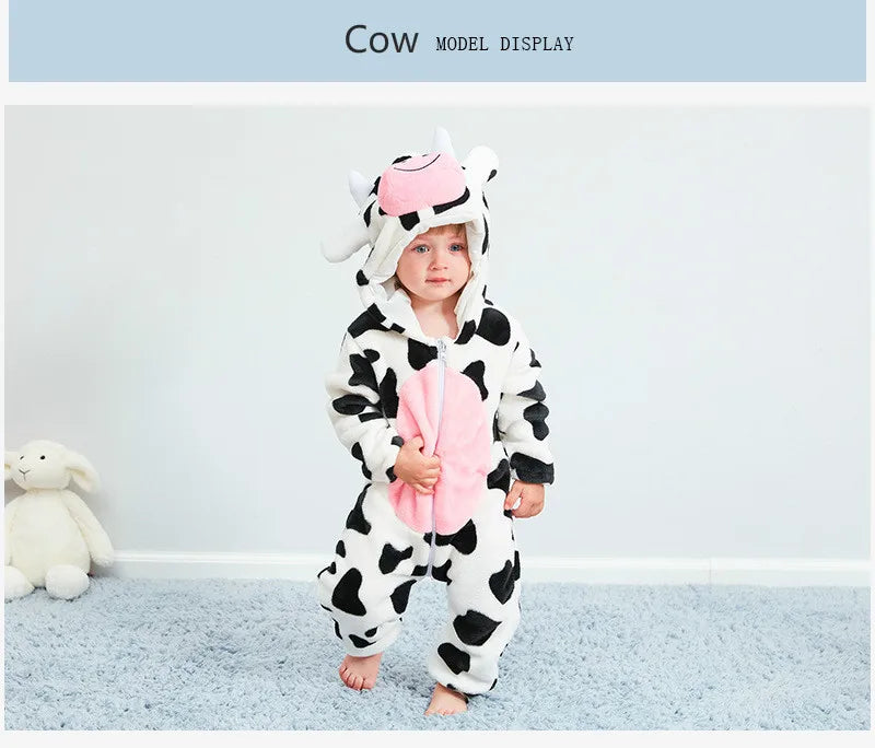 Cartoon Flannel Baby Rompers Unicorn Rabbit Dinosaur Pajamas Cotton Baby Boy Girls Animal Costume Baby Jumpsuit Kigurumi Outfits