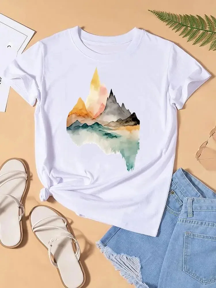 Graphic T-shirt Women Top Lady Female Shirt Tee Flower Carto Women Clothes Aesthetic Clothes Tops