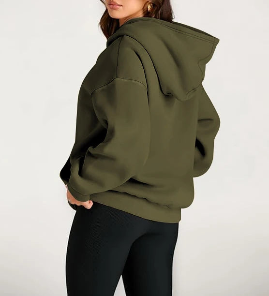 Plus Size Solid Color Kangaroo Pocket Casual Long Sleeve Hoodie, Women's Sweatshirt For Fall & Winter