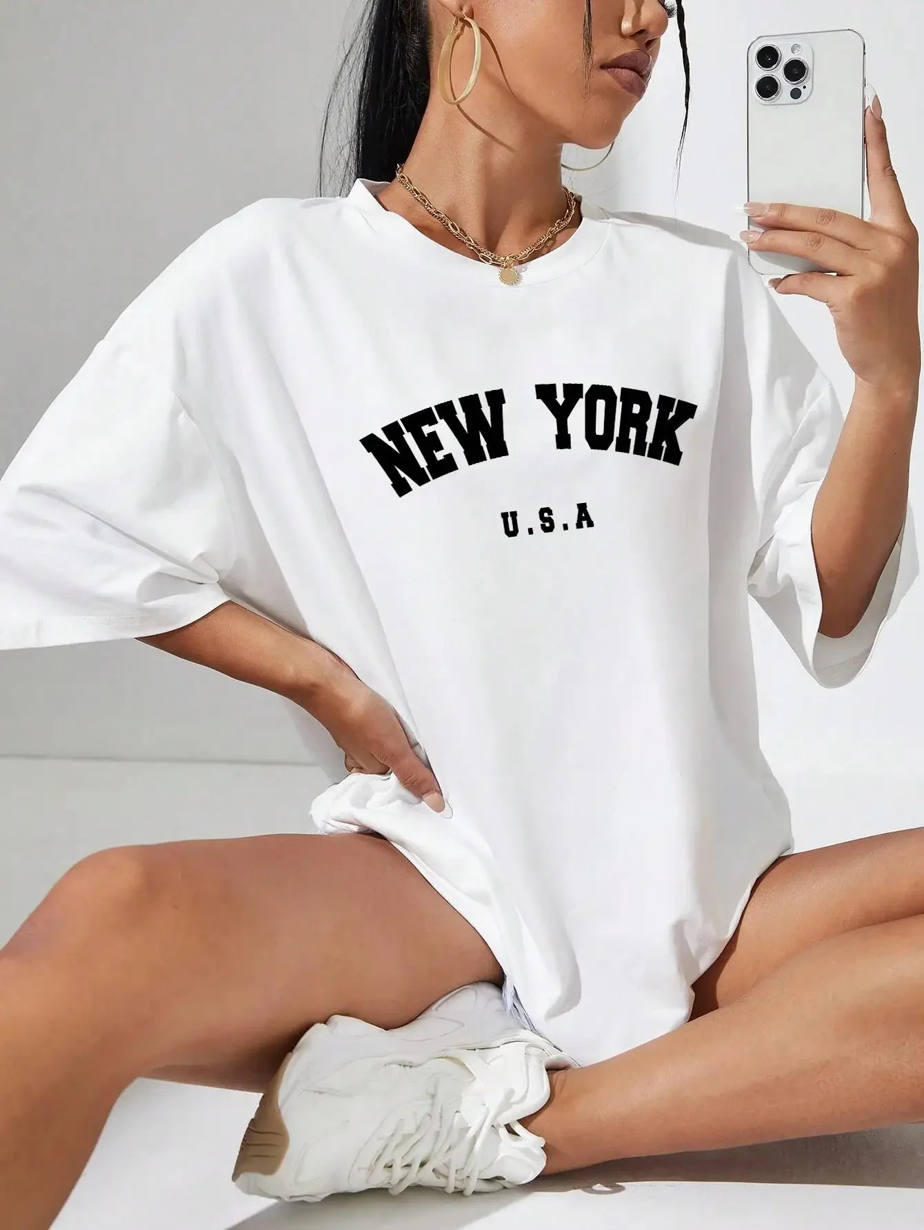 U.S.A New York USA City Street Printed Women T Shirts Breathable Summer T-Shirt Fashion Plus Size Clothing O-Neck Short Sleeve