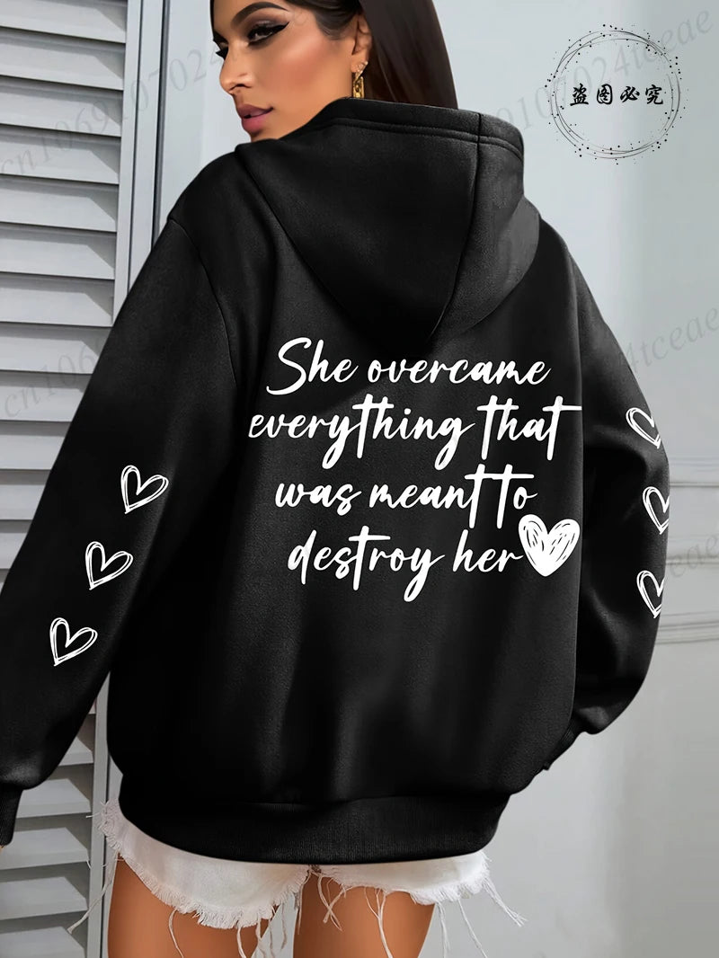 She Overcame Everything That Hooded Tops Graphic Printing Hoodies Clothing Pullover Men Women Hoodies Sweatshirts Oversized