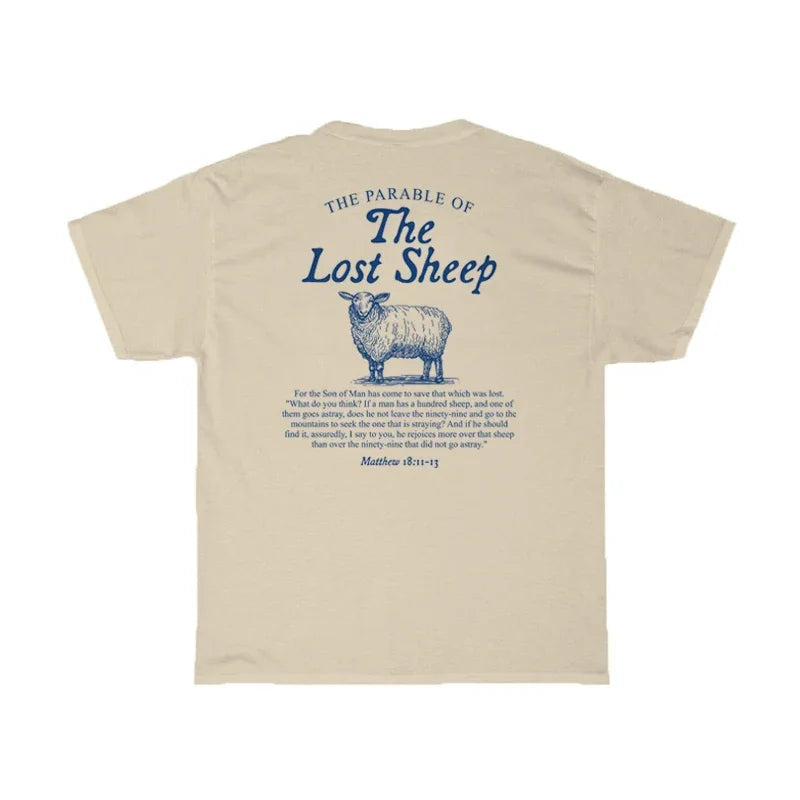 Women Lost Sheep Back Print Bible Verse T-Shirts Christian Inspirational Graphic T Shirt God Worship Tees Religious Tops Gifts