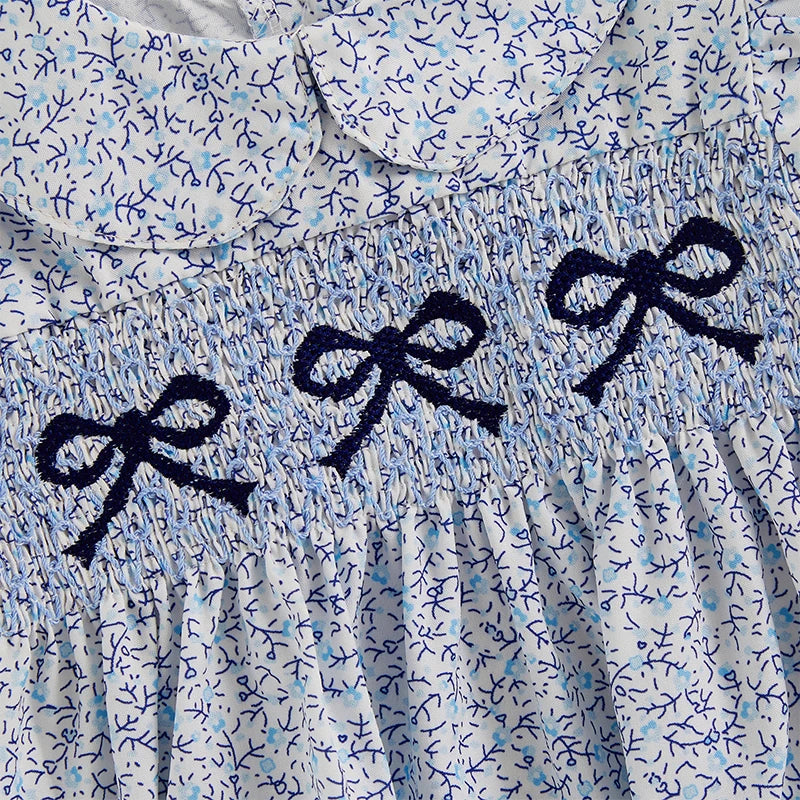 0-18M Infant Baby Girls Bowknot Embroidered Rompers Lovely Floral Print Doll Collar Short Sleeve Bubble Jumpsuits for Newborn
