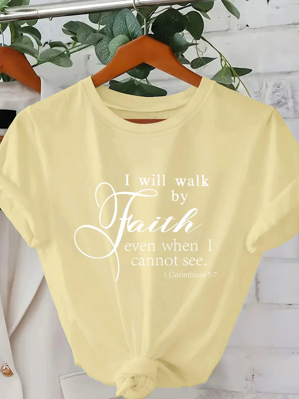 Walk By Faith Women's Tee - Bible Verse Graphic Pink Casual Top