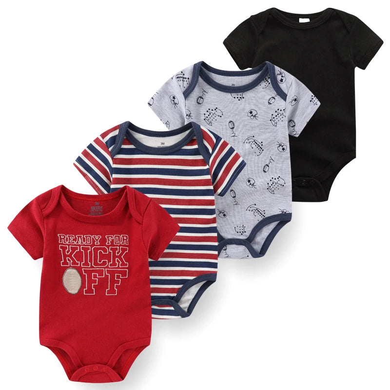 4Pieces Cotton Newborn Bodysuit Print Baby Girl Clothes 0-12M Cartoon Baby Boy Clothes Summer Short Sleeve Romper Bebes