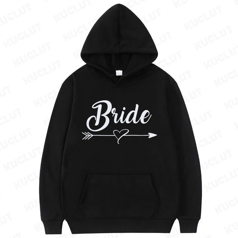 Team Bride Squad Hoodies,  Arrow Heart Graphic Sweatshirts, Women's Casual Hooded Tops for Bridal Wedding & Bachelorette Party