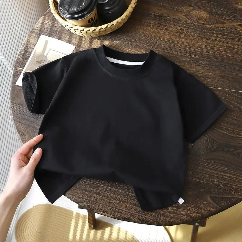 2025 Children's Cotton Short Sleeve White Red Black T-shirt Girls' Summer Baby Clothes Kids Boys' Tops