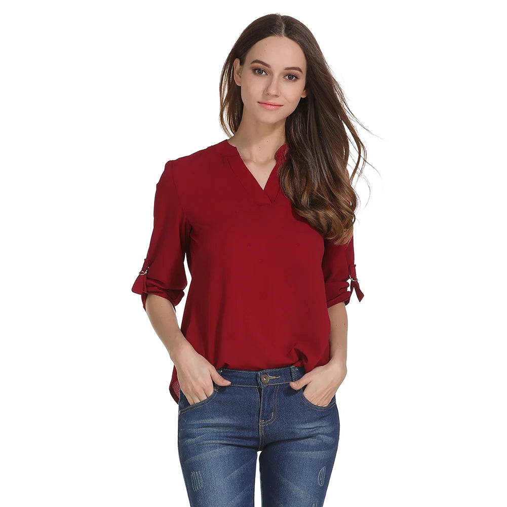 Plus Size Blouse Clothing Women Long Sleeve Shirt Chiffon Blouse Ladies Top