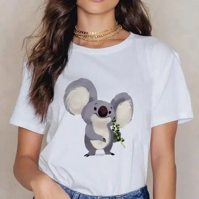 Women Cartoon Kawaii Animal Koala Print Woman Tshirt Harajuku Ropa Mujer Graphic Plus Size T-Shirt Casual Streetwear  Tees