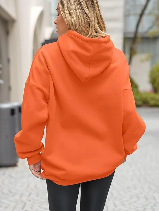 Plus Size Basic Solid Color Hoodie, Casual Simple Long Sleeve Hooded Sweatshirt, Women's Plus Size Clothing