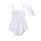 Infant Baby Girl Romper Clothes Ruched Casual Sleeveless Newborn Bodysuit with Headband Summer Jumpsuit Cute Toddler Outfit Suit
