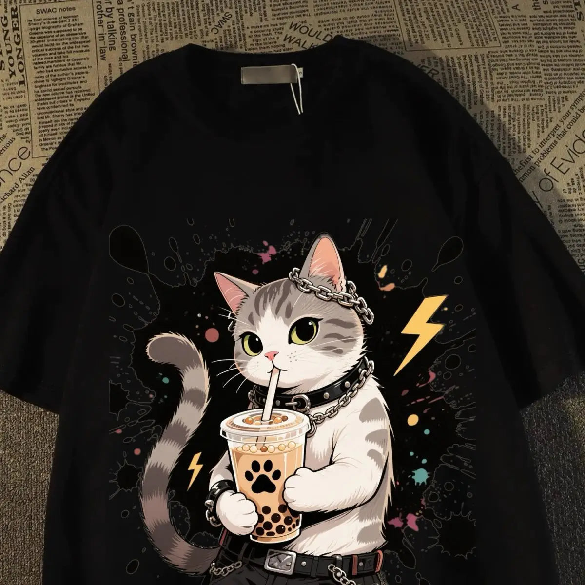T-shirtand Womens Summer New Drag Cool Kitten Print T-shirt American Student Short-sleeved Top Trendy