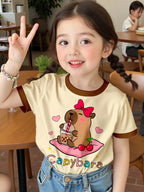 Girl Clothing Summer 3D Print T-Shirt Kawaii Cat Graphic Kids Girls Clothes Outdoor Short Sleeve Causal Children Top for Girls