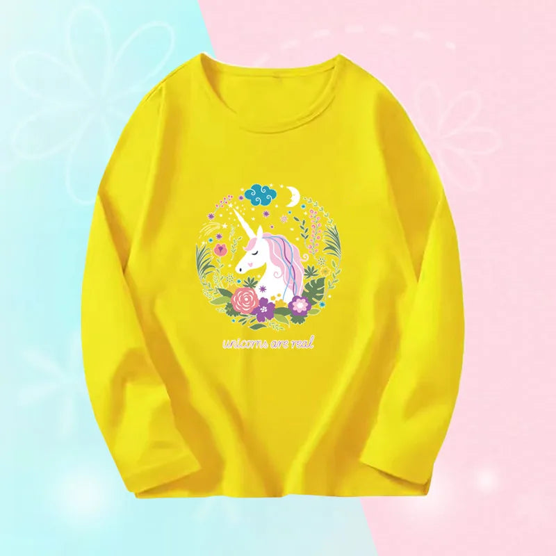 Toddlers Autumn T-shirts For Girl Long Sleeve Cute Tee Shirts Biggirl Casual T-shirts Little Girl Cotton Spring T-shirts