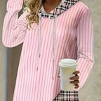 Plus Size 1XL-5XL Women Casual Hoodie Sweatshirt Pullover Long Sleeve Drawstring HoodieWomen's Colorblock Plaid Print
