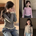 Bear Leader Spring and Autumn New Girls' Bottom Shirt Korean Edition Fashion Lace Splicing Fake Two Piece Long Sleeve T-shirt