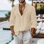 Cotton Linen Shirt for Men Summer Beach Style Solid Color Single Breasted Breathable Shirts Lightweight Stylish Button Tops