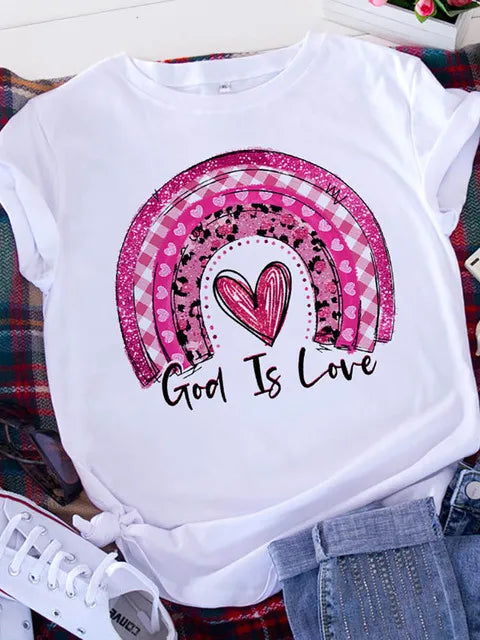 Plus Size Brave Soul L American Retro Letters Love White T-shirt Women Short Sleeve Round Neck Casual Top Summer Aesthetics Tops