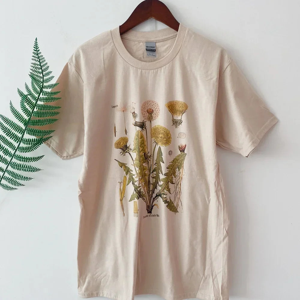 Women Clothing Harajuku Dandelion Botanical Graphic Tshirt Hiking Shirt Botanical Print Shirt Short Sleeve Plus Size Tee