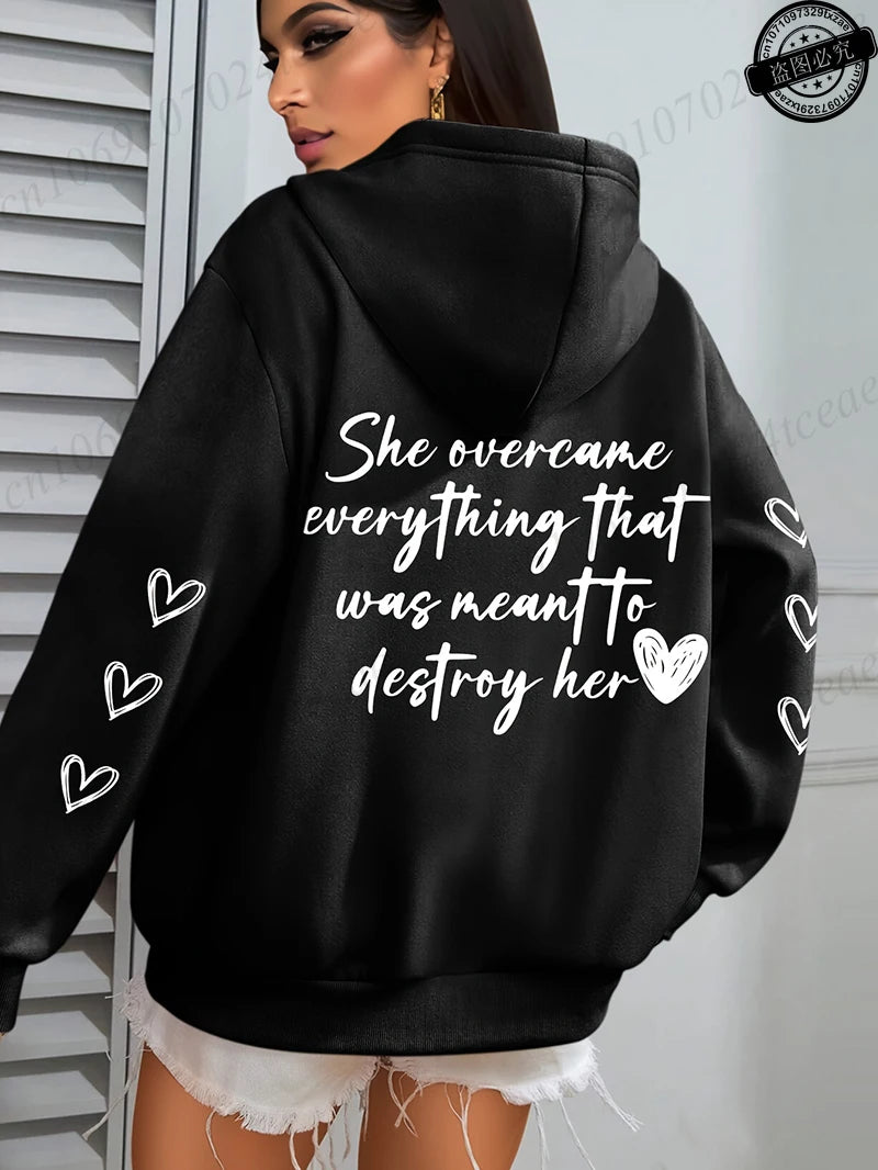 She Overcame Everything That Hooded Tops Graphic Printing Hoodies Clothing Pullover Men Women Hoodies Sweatshirts Oversized