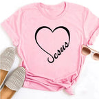 New Women T Shirt Cute Than Heart Printed T-shirt Fashion Love Heart Loose Short Sleevs Round Neck T-shirt Casual Female Tops