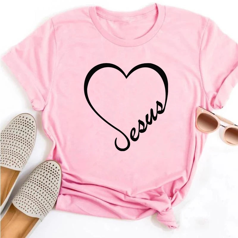 New Women T Shirt Cute Than Heart Printed T-shirt Fashion Love Heart Loose Short Sleevs Round Neck T-shirt Casual Female Tops