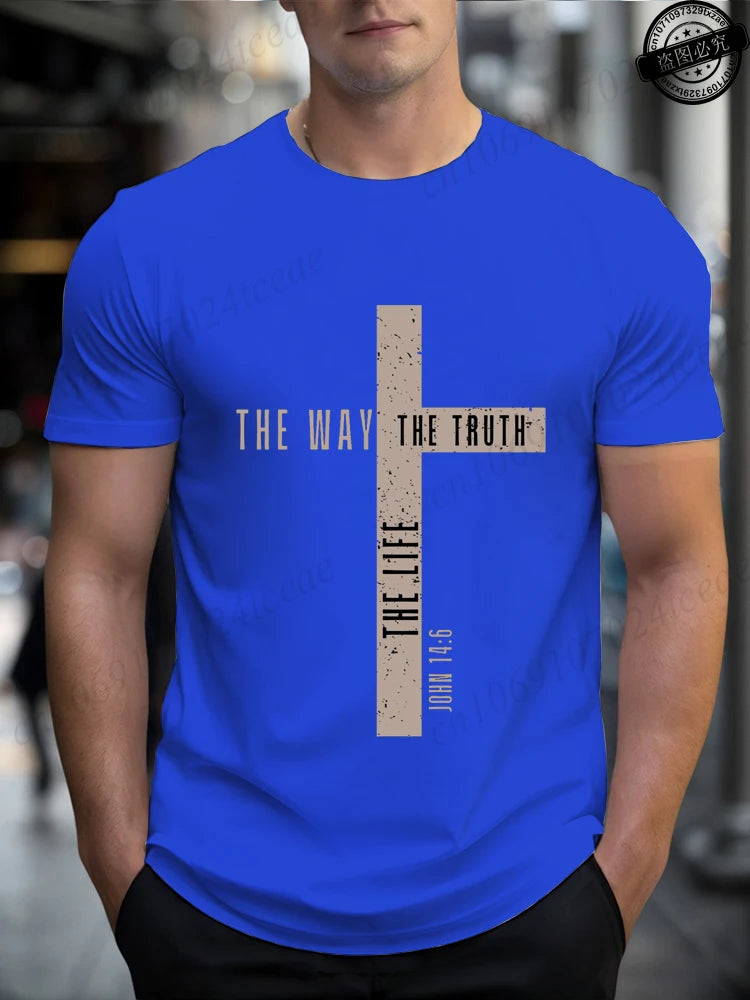 Mens Jesus Is King T-Shirts,The Way The Truth The Life Tops,Bible Verse Jesus Shirt,Mens Christian T-Shirt,Cross Vintage Tees