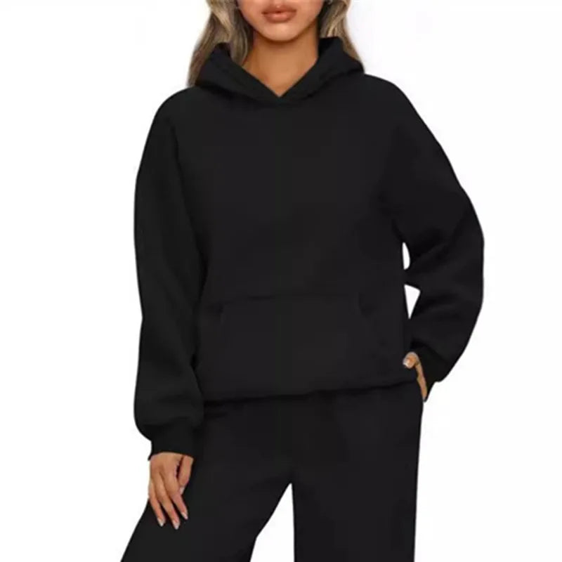 Autumn Winter Casual Sports hoodie Sweatshirt Solid-color long-sleeve Women's Fashion Loose hoodie Women's tops pullover