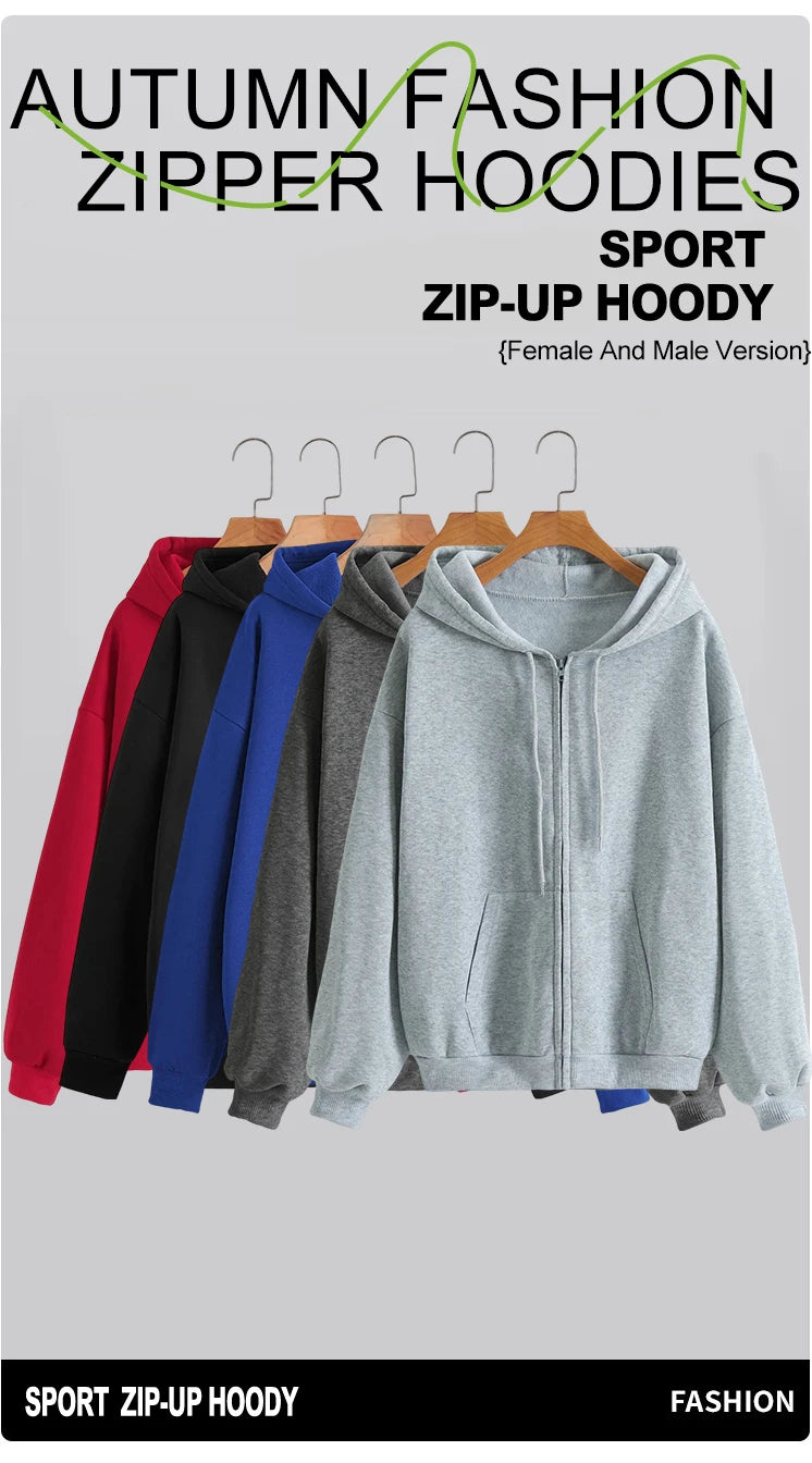 New Solid Zipper Hoodie Women Warm Fleece Hoodies Autumn Casual Hoody  Street Pocket Sportswear Oversized All-Match Female veste