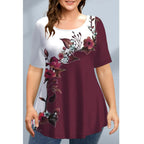Large Size Loose Fit Women's T-shirt Summer New Short Sleeve Crewneck Tshirt Flower 3d Print Top Plus Size Ladies Clothing