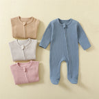 Organic Cotton Baby Rompers Waffle 100% Cotton Infant Boys Girls Jumpsuit Zipper Footed Solid Long-Sleeve Pajamas Sleepsuits