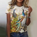 Fashion Women's T-shirt With Cute Peacock Graphic 3D Printed Short Sleeve Summer T-shirts Oversized Loose Women's Clothing