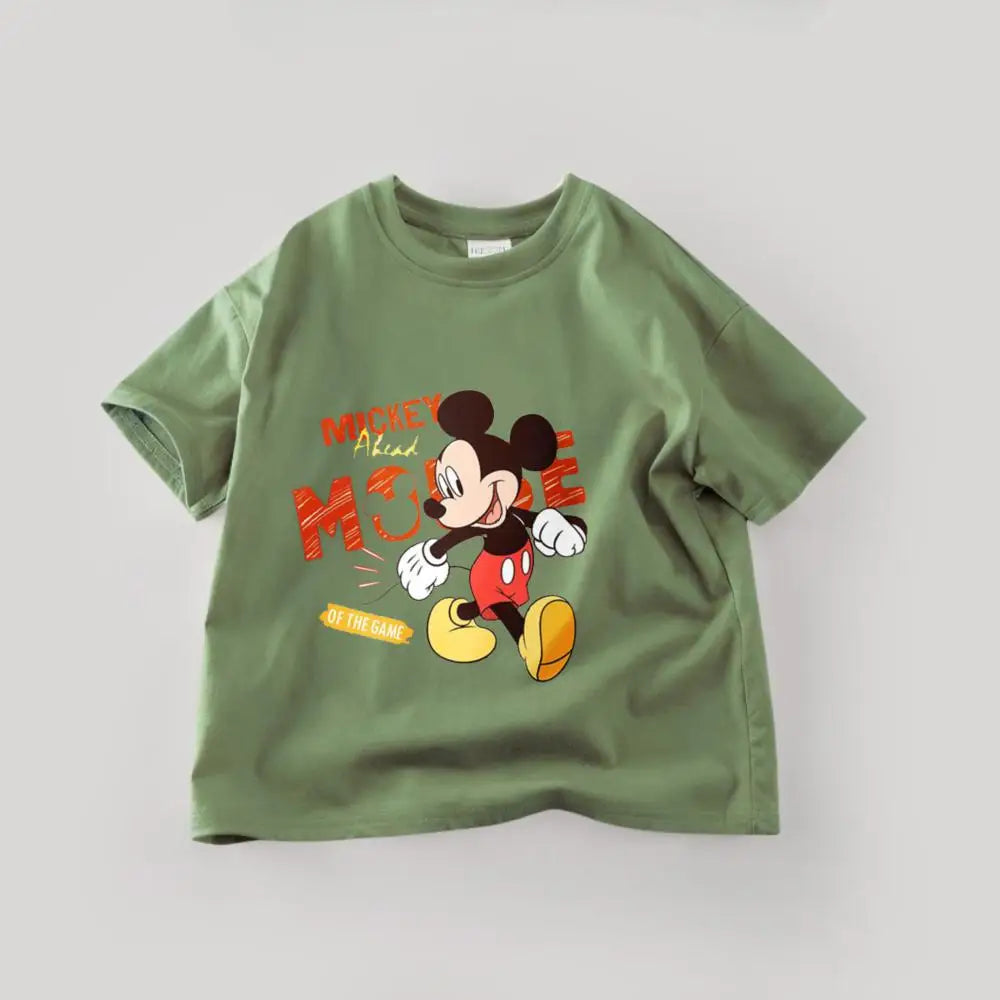 Disney Mickey Boys T Shirts Short Sleeved Tops Cartoon Cotton Kids Clothing Summer Casual Simple Children Tees Toddler Costume