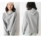 Women Hoodies 100% Cotton Spring Autumn Loose Long Sleeve Pullovers Solid Casual Ladies Outerwear Hooded Hoodie Womens Clothing