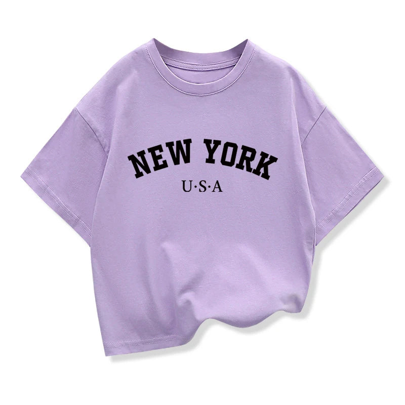 Summer Baby Boy Clothes Kid Girls Casual Tops New York Printed T-shirts Children Fashion Crew Neck Short Sleeve Top
